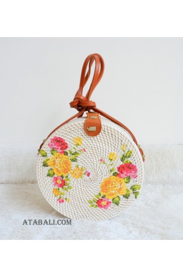 fashion circle rattan sling bags leather decoration